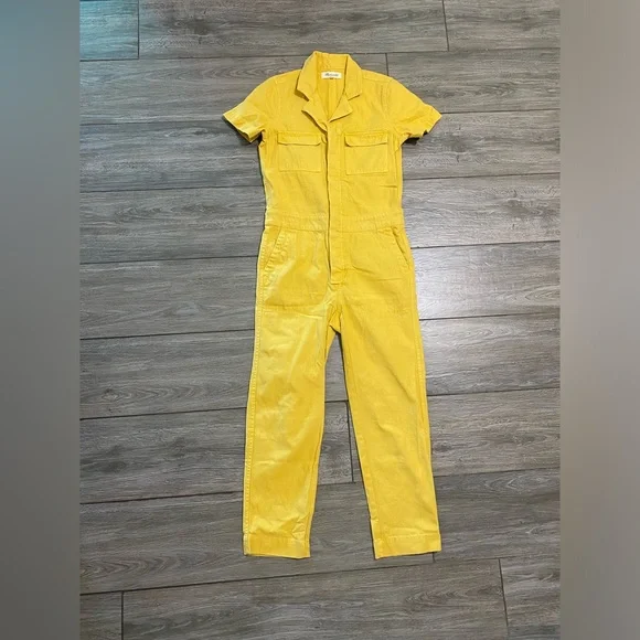Madewell XXS Yellow Denim Short Sleeve Jumpsuit - Picture 2 of 14